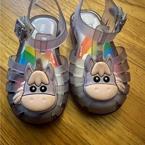 Mini Melissa Translucent Lavender Jelly Sandals with Unicorn Faces